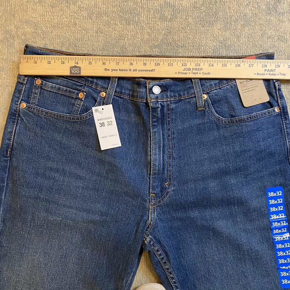 Levis 511 Jeans Mens 38x32 Blue Slim Straight Stretch Denim Medium Wash Pants - Picture 4 of 15